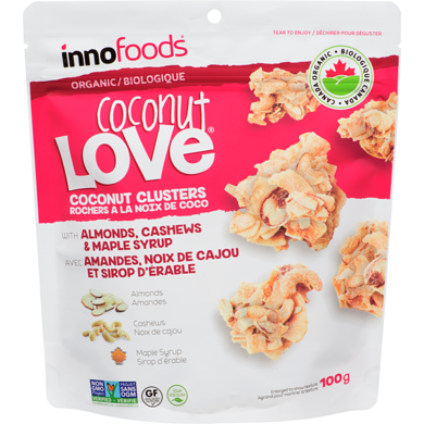 Inno Foods Organic Coconut Clusters Almonds Cashews Maple Syrup 100g