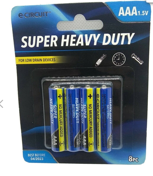 E-Circuit Super Heavy Duty AAA Batteries 8pk